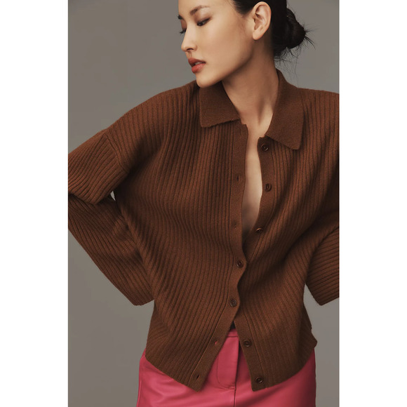 Reformation Fantino Cashmere Collared Cardigan Cinnamon - Picture 4 of 14